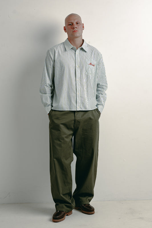 Meraki Royal Green Striped Shirt