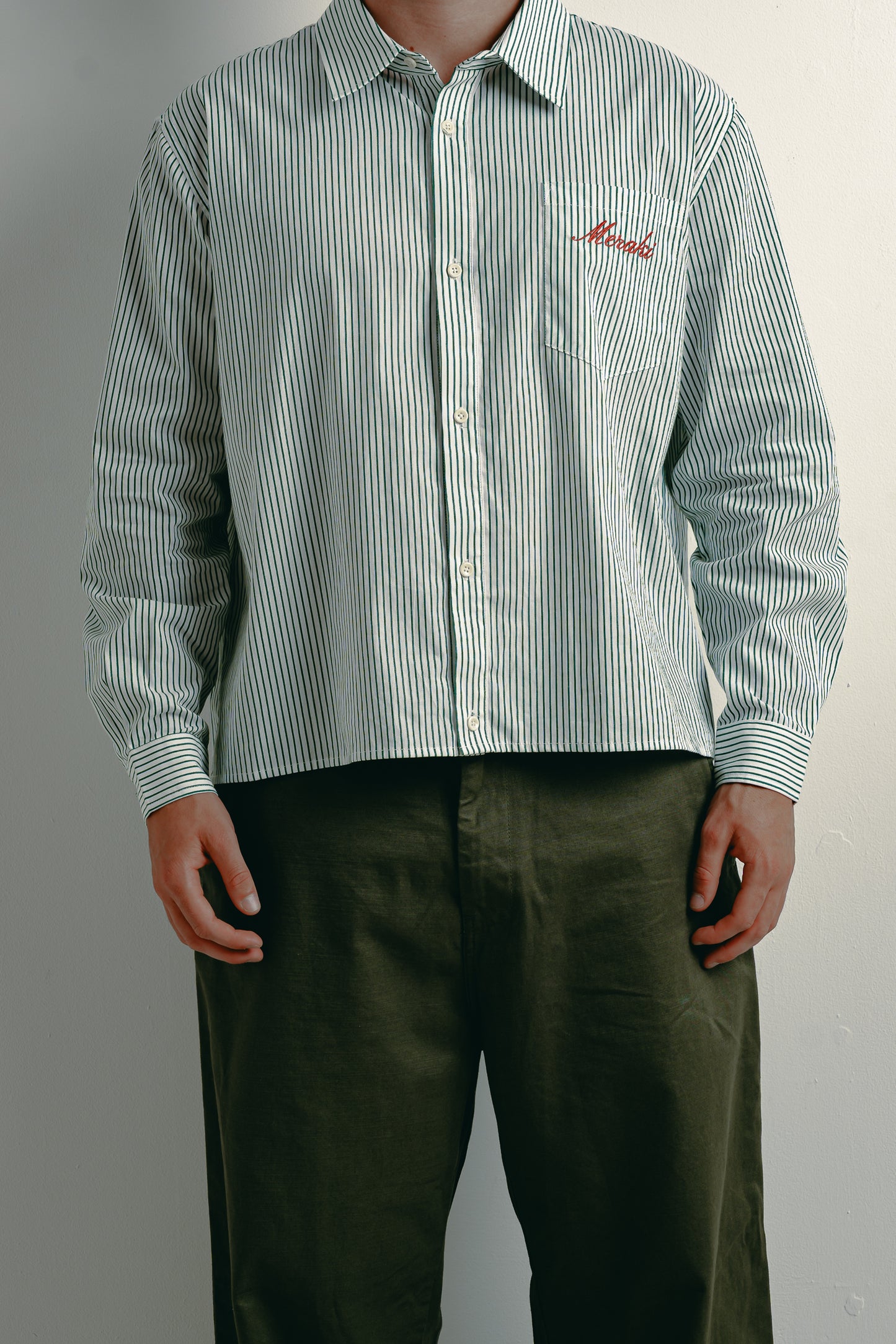Meraki Royal Green Striped Shirt